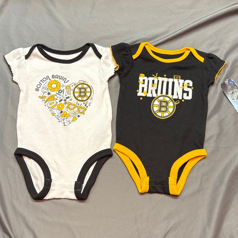 NHL Boston Bruins Baby Girls Bodysuit 2-Pack Set NWT 3-6 Months Team Spirit